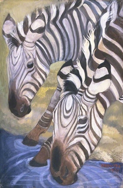 Zebras Drinking by Orovida Camille Pissarro